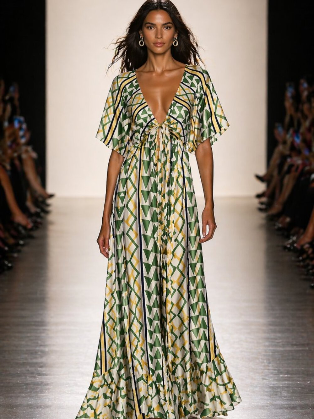 Misa Los Angeles Geometric Green and Yellow Maxi Dress